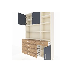 Arges Dolap 9 Raflı 5 Çekmeceli 3 Kapaklı 132x30x195 Aytaşı-antrasit/çam