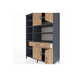 Kronos Dolap 10 Raflı Tek Çekmeceli 4 Kapaklı 132x59x195 Antrasit-çam/çam