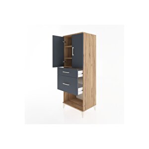 Hyperion Dolap 3 Raflı 2 Çekmeceli 2 Kapaklı 60x44x163 Çam-antrasit