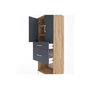 Hyperion Dolap 3 Raflı 2 Çekmeceli 2 Kapaklı 60x44x163 Çam-antrasit