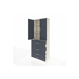 Arges Dolap 3 Raflı 4 Çekmeceli 2 Kapaklı 88x30x221 Aytaşı-antrasit