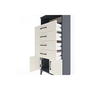 Arges Dolap Tek Raflı 4 Çekmeceli 2 Kapaklı 60x30x134 Antrasit-aytaşı