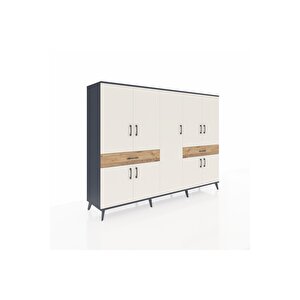 Hyperion Dolap 12 Raflı 2 Çekmeceli 8 Kapaklı 220x44x163 Antrasit-aytaşı/çam