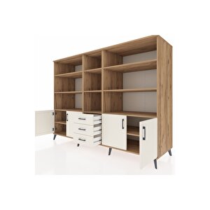 Kronos Dolap 11 Raflı 3 Çekmeceli 4 Kapaklı 220x59x163 Çam-aytaşı