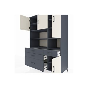 Kronos Dolap 9 Raflı 4 Çekmeceli 4 Kapaklı 132x59x195 Antrasit-aytaşı/antrasit