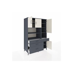 Kronos Dolap 9 Raflı 4 Çekmeceli 4 Kapaklı 132x59x195 Antrasit-aytaşı/antrasit