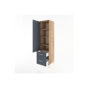 Hyperion Dolap 4 Raflı 2 Çekmeceli Tek Kapaklı 44x44x182 Çam-antrasit