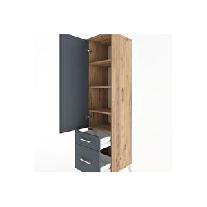 Hyperion Dolap 4 Raflı 2 Çekmeceli Tek Kapaklı 44x44x182 Çam-antrasit