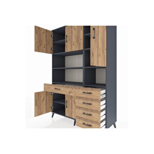 Hyperion Gardrop 9 Raflı 5 Çekmeceli 5 Kapaklı 132x44x195 Antrasit-çam