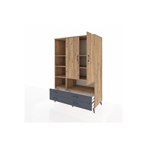 Kronos Dolap 8 Raflı 4 Çekmeceli 2 Kapaklı 132x59x195 Çam-çam/antrasit