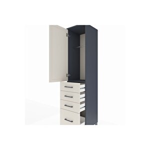 Hyperion Dolap Tek Raflı 4 Çekmeceli Tek Askılı 44x44x195 Antrasit-aytaşı