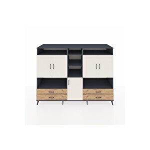 Kronos Dolap 12 Raflı 4 Çekmeceli 5 Kapaklı 220x59x163 Antrasit-aytaşı/çam