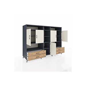 Kronos Dolap 12 Raflı 4 Çekmeceli 5 Kapaklı 220x59x163 Antrasit-aytaşı/çam