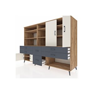 Kronos Dolap 10 Raflı 6 Çekmeceli 4 Kapaklı 220x59x163 Çam-aytaşı/antrasit