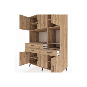 Kronos Dolap 9 Raflı 3 Çekmeceli 6 Kapaklı 132x59x195 Çam-çam/çam