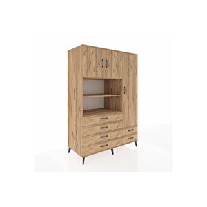 Kronos Dolap 9 Raflı 6 Çekmeceli 3 Kapaklı 132x59x195 Çam-çam/çam