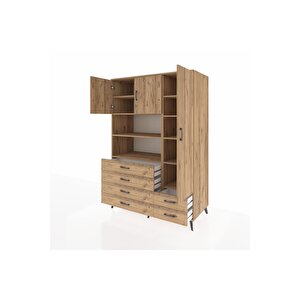 Kronos Dolap 9 Raflı 6 Çekmeceli 3 Kapaklı 132x59x195 Çam-çam/çam