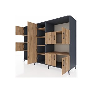 Kronos Dolap 10 Raflı 9 Kapaklı 220x59x163 Antrasit-çam