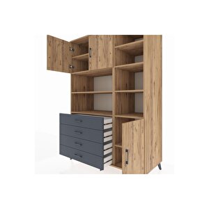 Kronos Dolap 9 Raflı 4 Çekmeceli 3 Kapaklı 132x59x195 Çam-çam/antrasit