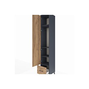 Hyperion Dolap 4 Raflı Tek Çekmeceli Tek Askılı 44x44x243 Antrasit-çam