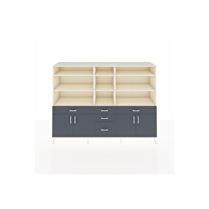 Hyperion Dolap 11 Raflı 5 Çekmeceli 4 Kapaklı 220x44x163 Aytaşı-antrasit