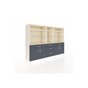 Hyperion Dolap 11 Raflı 5 Çekmeceli 4 Kapaklı 220x44x163 Aytaşı-antrasit