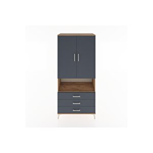 Hyperion Dolap 4 Raflı 3 Çekmeceli 2 Kapaklı 88x44x195 Çam-antrasit