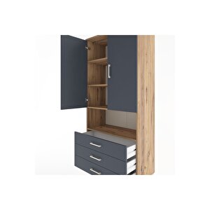 Hyperion Dolap 4 Raflı 3 Çekmeceli 2 Kapaklı 88x44x195 Çam-antrasit