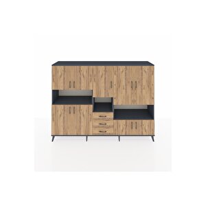 Hyperion Dolap 13 Raflı 3 Çekmeceli 9 Kapaklı 220x44x163 Antrasit-çam