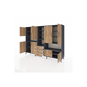 Hyperion Dolap 13 Raflı 3 Çekmeceli 9 Kapaklı 220x44x163 Antrasit-çam