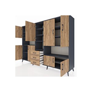 Hyperion Dolap 13 Raflı 3 Çekmeceli 9 Kapaklı 220x44x163 Antrasit-çam