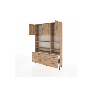 Arges Gardrop 10 Raflı 4 Çekmeceli 3 Kapaklı 132x30x195 Çam-çam