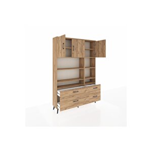 Arges Gardrop 10 Raflı 4 Çekmeceli 3 Kapaklı 132x30x195 Çam-çam