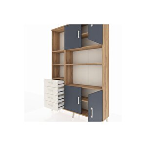 Arges Dolap 8 Raflı 4 Çekmeceli 4 Kapaklı 132x30x195 Çam-antrasit/aytaşı