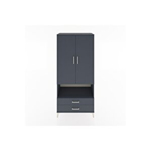 Hyperion Dolap 5 Raflı 2 Çekmeceli 2 Kapaklı 88x44x195 Antrasit-antrasit