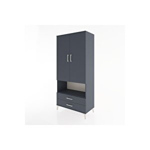 Hyperion Dolap 5 Raflı 2 Çekmeceli 2 Kapaklı 88x44x195 Antrasit-antrasit
