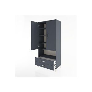 Hyperion Dolap 5 Raflı 2 Çekmeceli 2 Kapaklı 88x44x195 Antrasit-antrasit