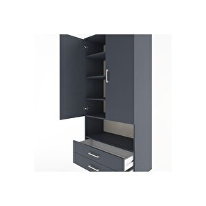 Hyperion Dolap 5 Raflı 2 Çekmeceli 2 Kapaklı 88x44x195 Antrasit-antrasit