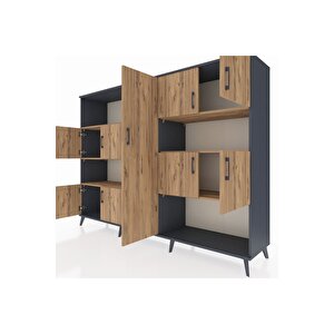 Hyperion Dolap 10 Raflı 9 Kapaklı 220x44x163 Antrasit-çam