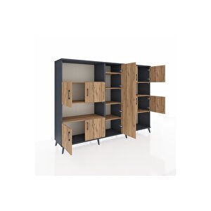 Hyperion Dolap 10 Raflı 9 Kapaklı 220x44x163 Antrasit-çam