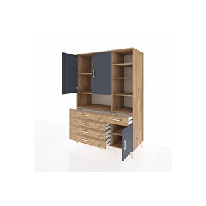 Kronos Dolap 8 Raflı 5 Çekmeceli 3 Kapaklı 132x59x195 Çam-antrasit/çam