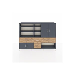 Arges Dolap 10 Raflı 6 Çekmeceli 4 Kapaklı 220x30x163 Antrasit-antrasit/çam