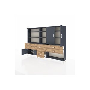 Arges Dolap 10 Raflı 6 Çekmeceli 4 Kapaklı 220x30x163 Antrasit-antrasit/çam