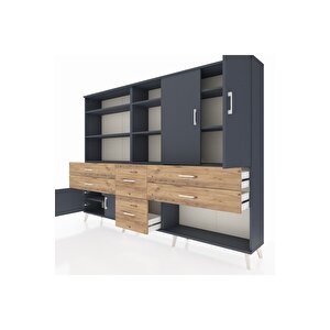 Arges Dolap 10 Raflı 6 Çekmeceli 4 Kapaklı 220x30x163 Antrasit-antrasit/çam