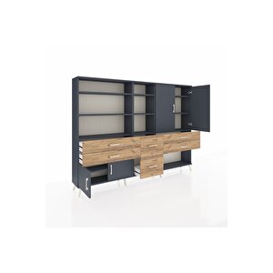 Arges Dolap 10 Raflı 6 Çekmeceli 4 Kapaklı 220x30x163 Antrasit-antrasit/çam