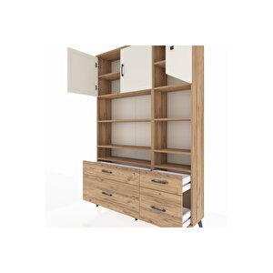Arges Dolap 10 Raflı 4 Çekmeceli 3 Kapaklı 132x30x195 Çam-aytaşı/çam