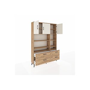 Arges Dolap 10 Raflı 4 Çekmeceli 3 Kapaklı 132x30x195 Çam-aytaşı/çam
