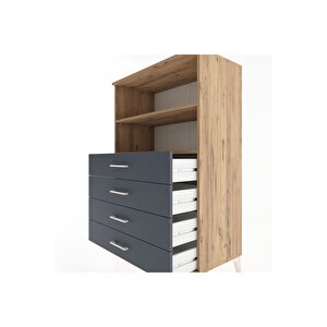 Hyperion Dolap 2 Raflı 4 Çekmeceli 88x44x134 Çam-antrasit