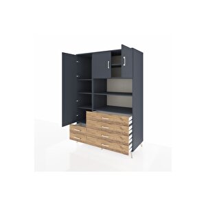 Kronos Dolap 8 Raflı 6 Çekmeceli 3 Kapaklı 132x59x195 Antrasit-antrasit/çam