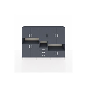 Hyperion Dolap 13 Raflı 3 Çekmeceli 9 Kapaklı 220x44x163 Antrasit-antrasit